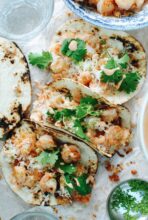 Crunchy Buffalo Shrimp Tacos / Bev Cooks