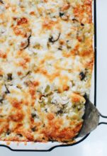 Chicken and Mushroom Enchilada Rice Casserole / Bev Cooks