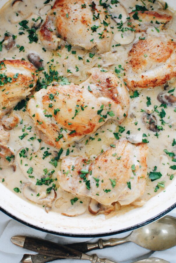 Creamy Skillet Chicken and Mushrooms - Bev Cooks