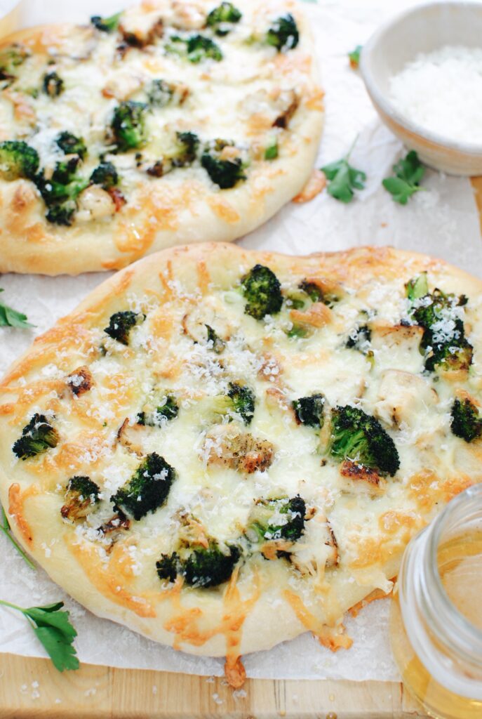 Chicken and Broccoli Pizzas - Bev Cooks