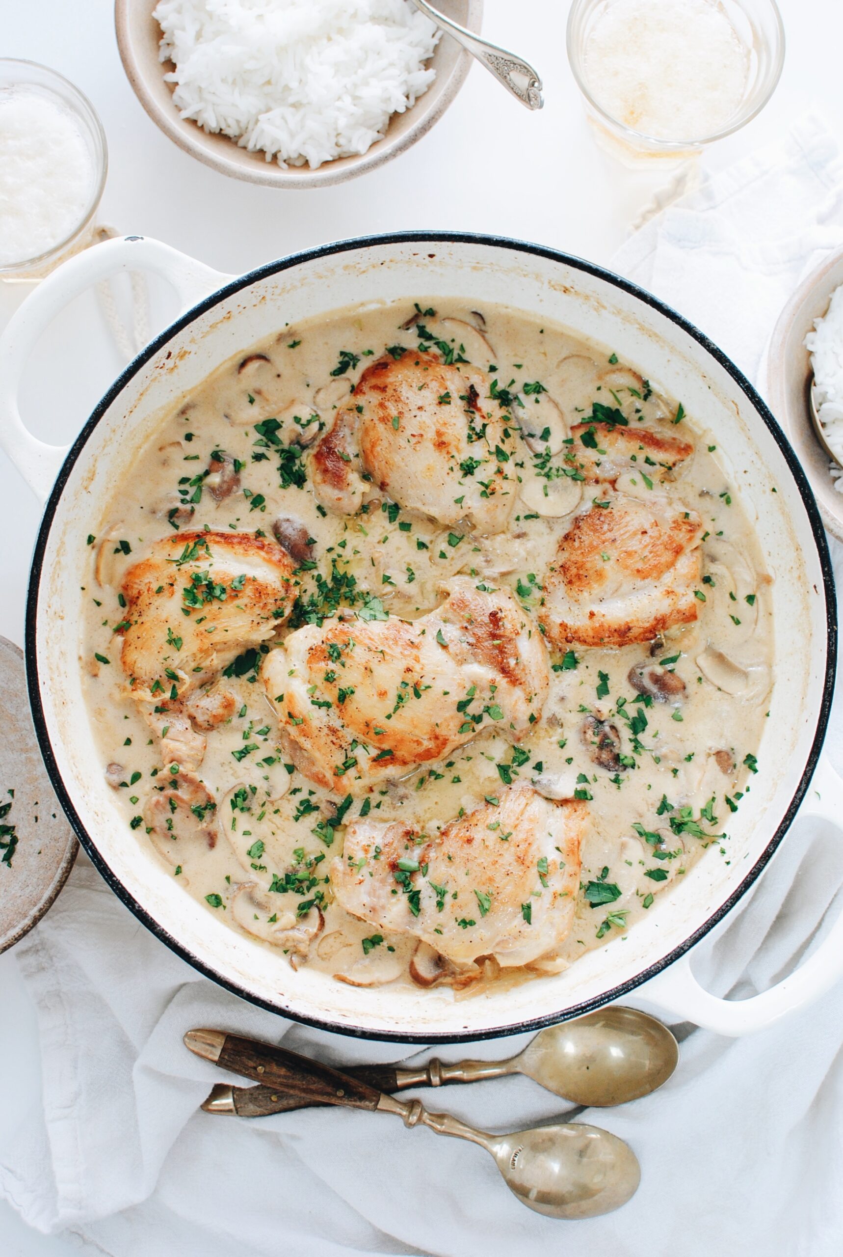 Creamy Skillet Chicken and Mushrooms - Bev Cooks