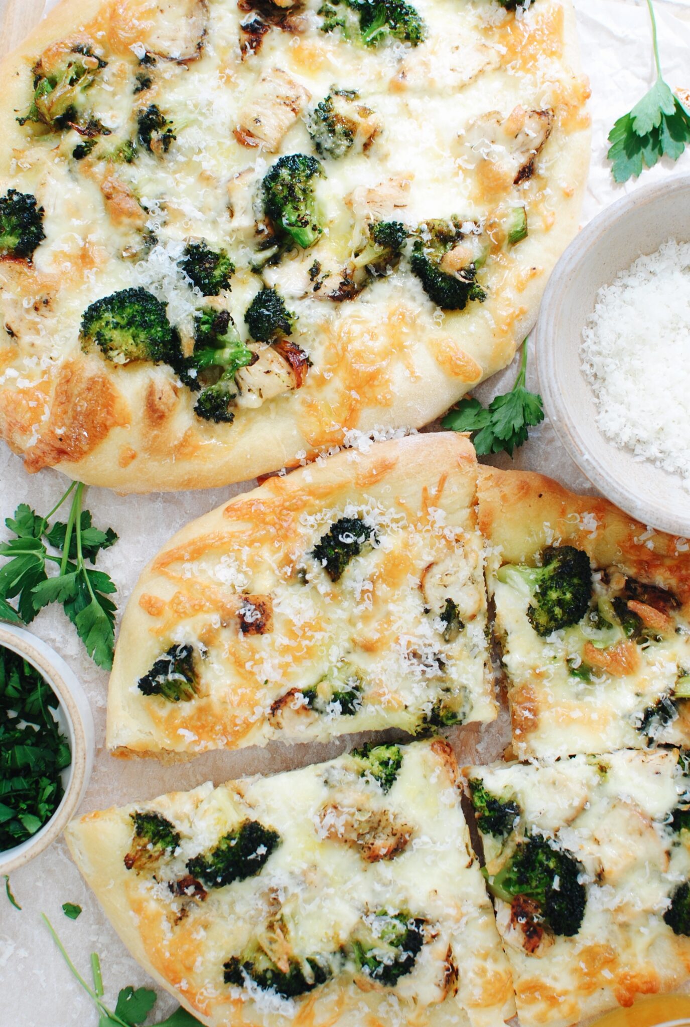 Chicken and Broccoli Pizzas - Bev Cooks