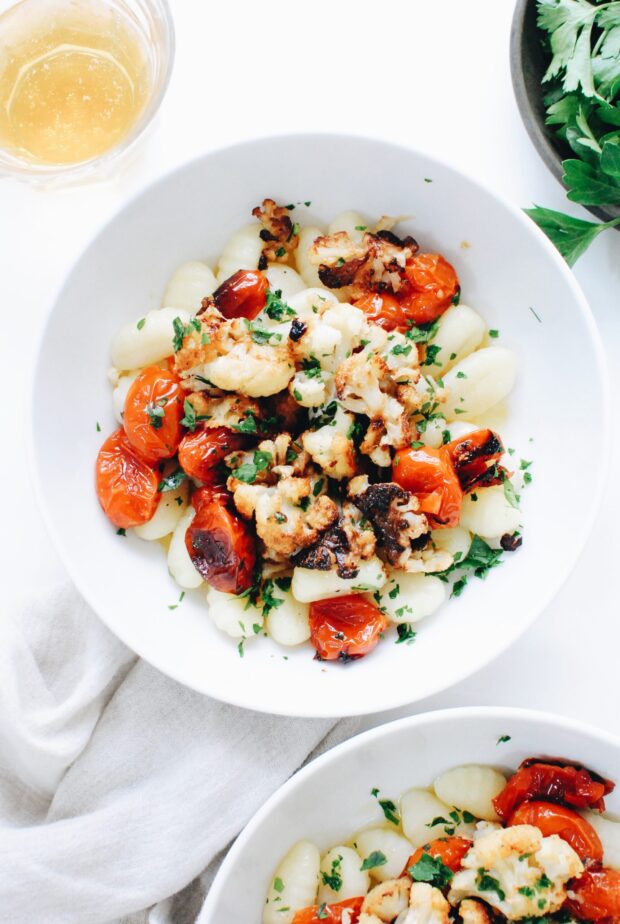 Gnocchi with Roasted Cauliflower and Tomatoes / Bev Cooks