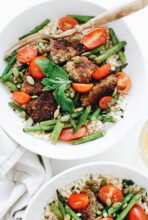 Crispy Chicken with Israeli Couscous and Asparagus / Bev Cooks