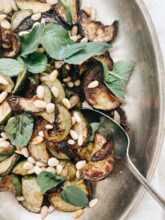 Seared Zucchini with Pine Nuts and Mint / Bev Cooks