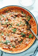 Risotto with Tomatoes, Ham and Arugula / Bev Cooks