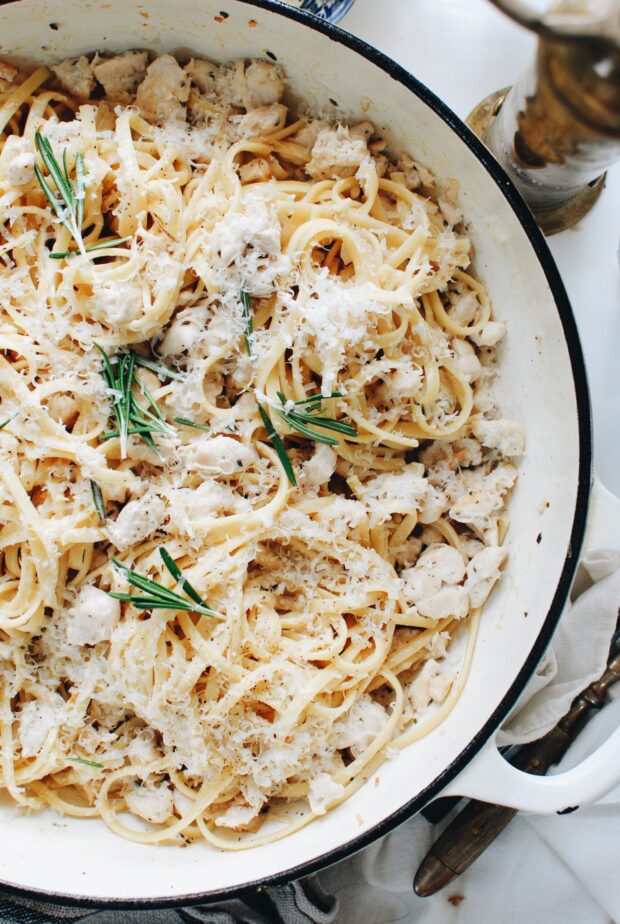 Creamy Rosemary Chicken with Linguine / Bev Cooks