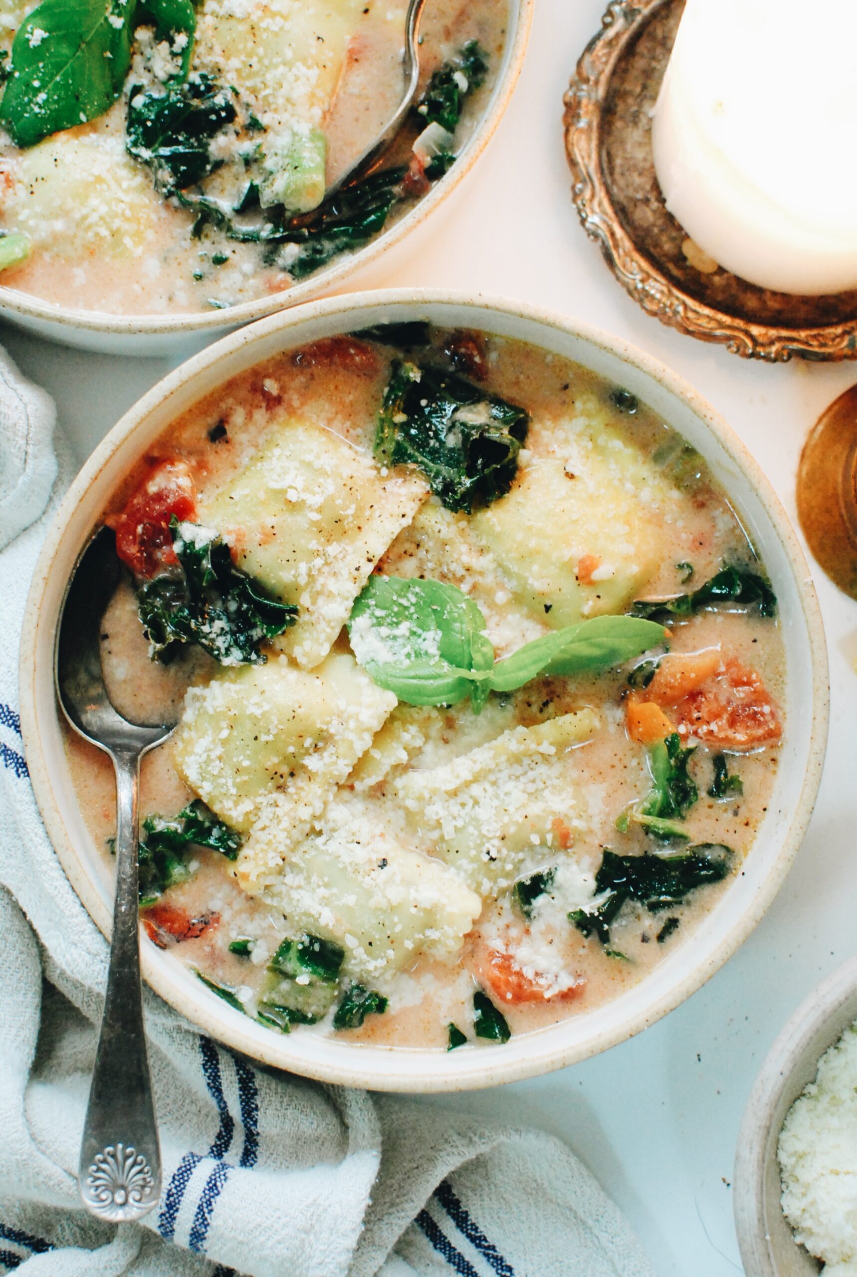 Creamy Beef Ravioli Soup with Kale - Bev Cooks