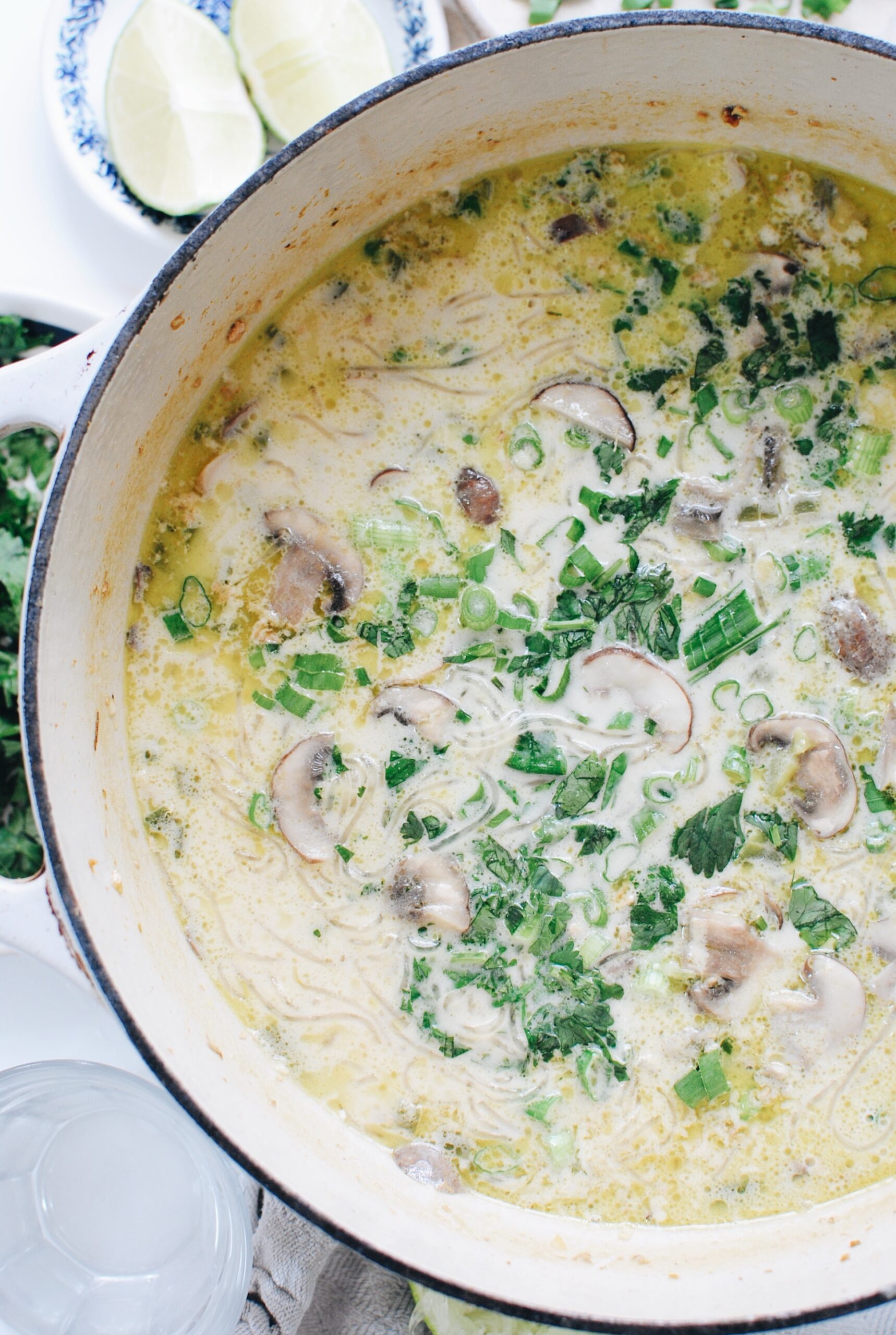 Green Coconut Curry Noodle Soup with Mushrooms - Bev Cooks