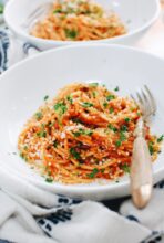 Tomato Anchovy Pasta / Bev Cooks