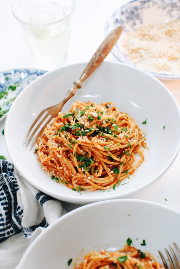Tomato Anchovy Pasta - Bev Cooks