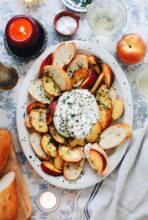 Burrata Cheese with Peaches, Honey and Baguette / Bev Cooks