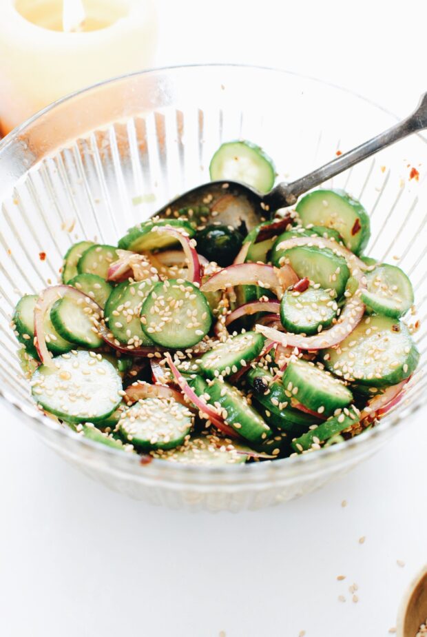 Asian Cucumber Salad / Bev Cooks
