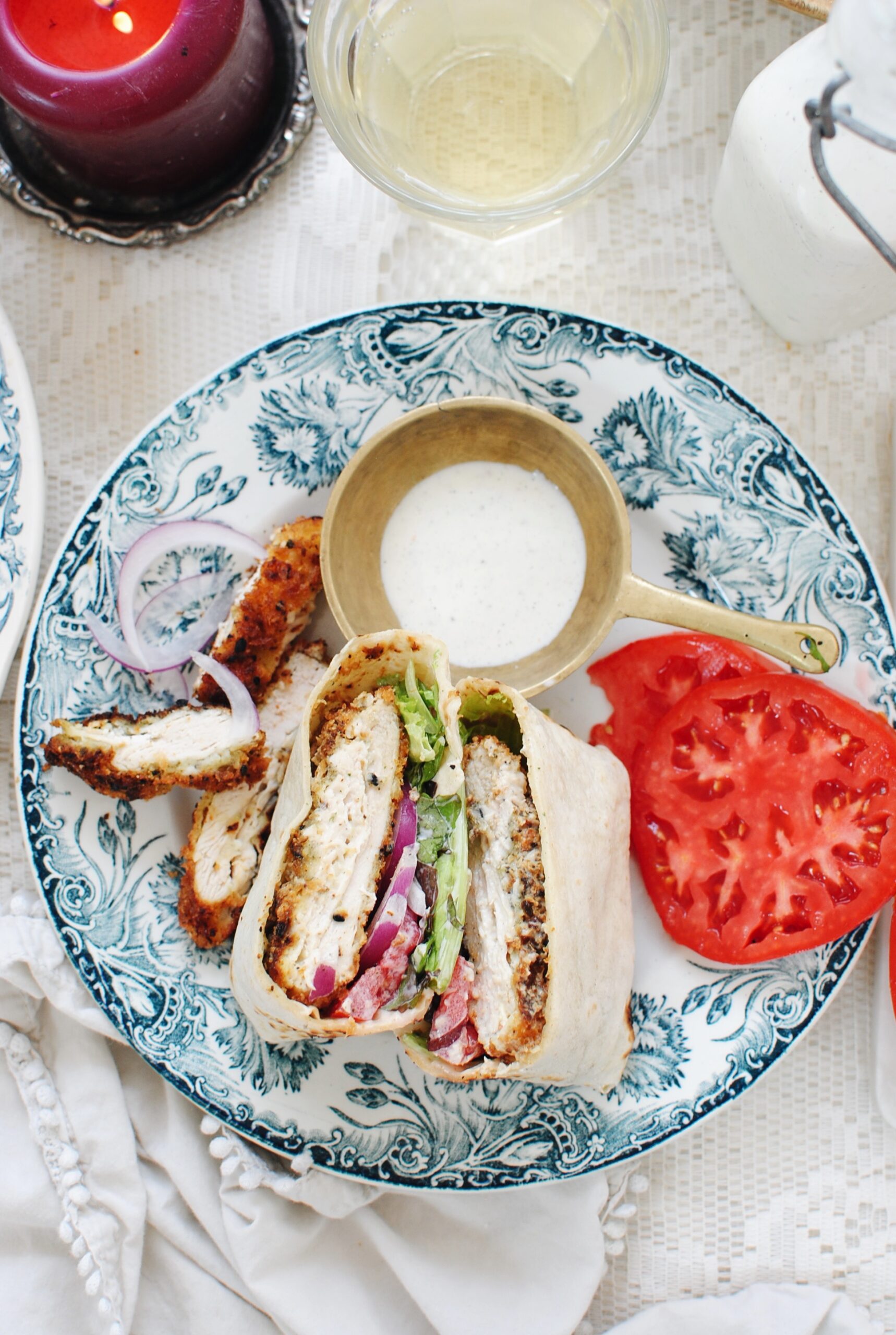 Crispy Chicken Wraps with Tomatoes and Ranch Dressing - Bev Cooks