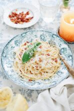 Creamy Lemon Spaghetti with Pancetta / Bev Cooks