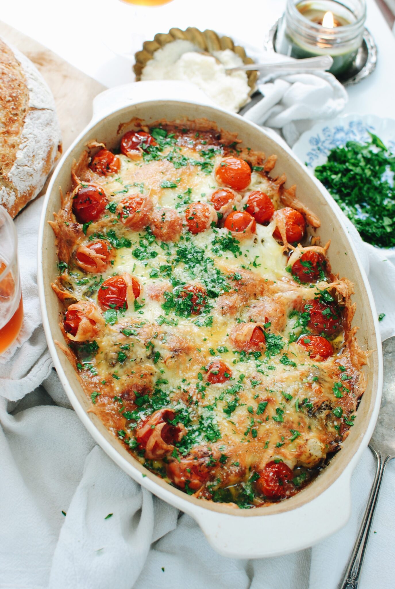 Cheesy Baked Chicken and Tomatoes - Bev Cooks