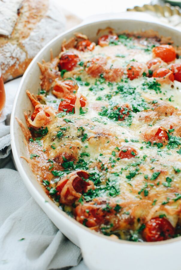 Cheesy Baked Chicken and Tomatoes - Bev Cooks