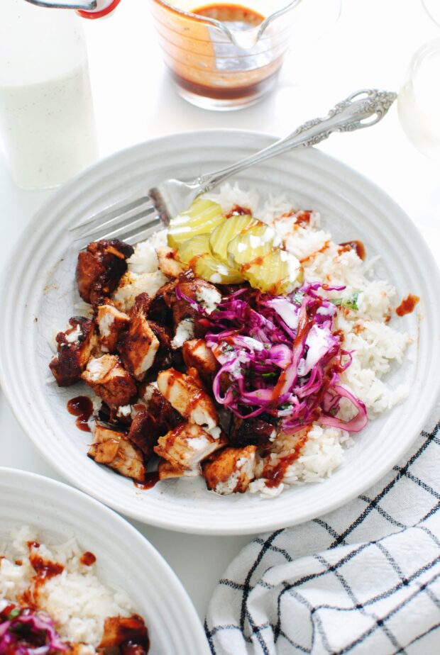 BBQ Chicken and Rice Bowls / Bev Cooks