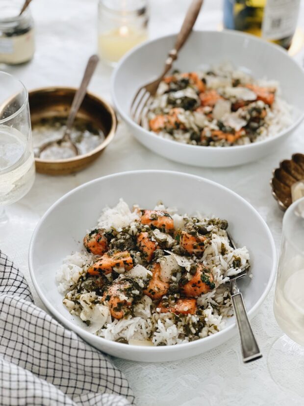 Salmon Piccata Bowls / Bev Cooks