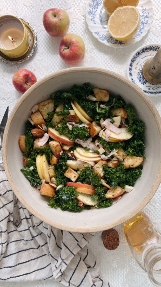 Apple, Kale and Turkey Panzanella Salad / Bev Cooks