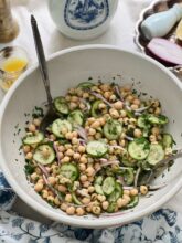 Chickpea Salad with Cucumbers and Red Onion / Bev Cooks