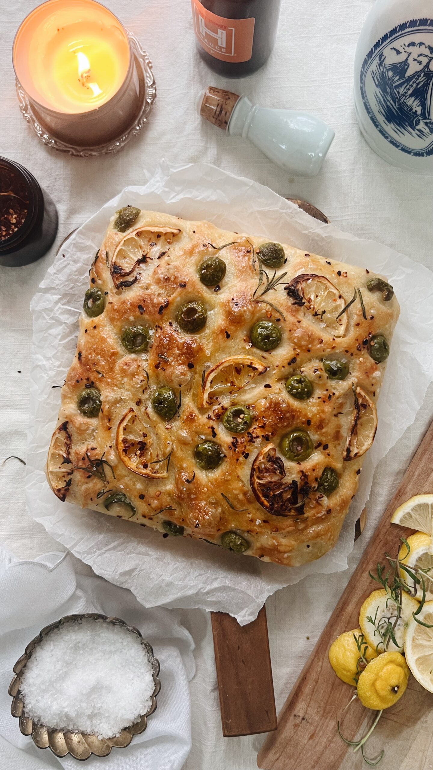 Olive and Lemon Focaccia / Bev Cooks