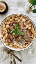 Creamy Chicken and Shells Pasta with Pancetta / Bev Cooks