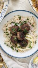 Beefy Meatballs with Lemon Rice / Bev Cooks