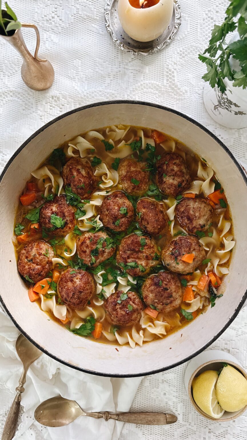Italian Turkey Meatball Noodle Soup - Bev Cooks