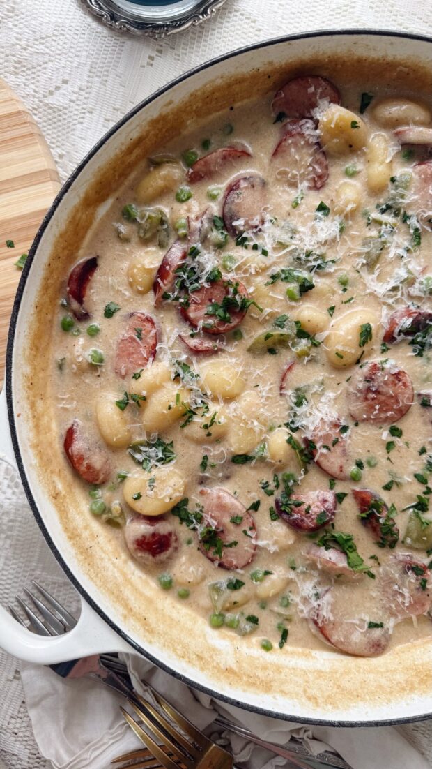 Creamy Kielbasa Sausage with Gnocchi / Bev Cooks