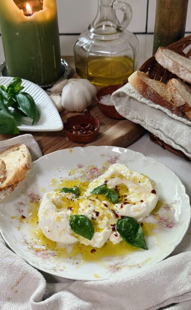 Burrata with Lemon and Olive Oil / Bev Cooks