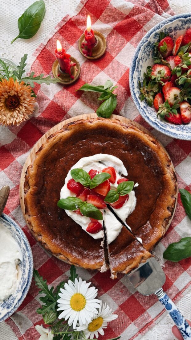 Strawberry Basque Cheesecake / Bev Cooks